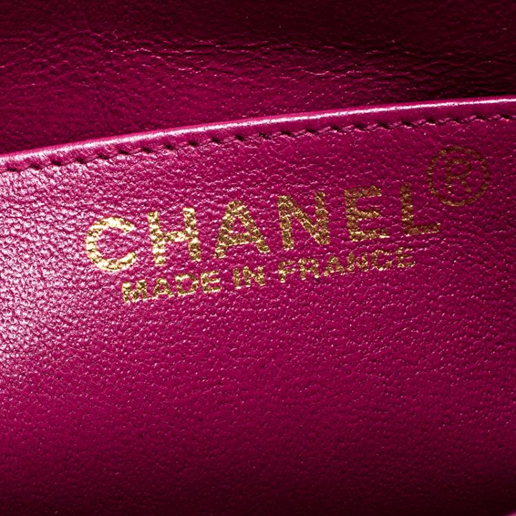 Pre Owned Chanel Magenta Quilted Jersey Medium Classic Single Flap Bag