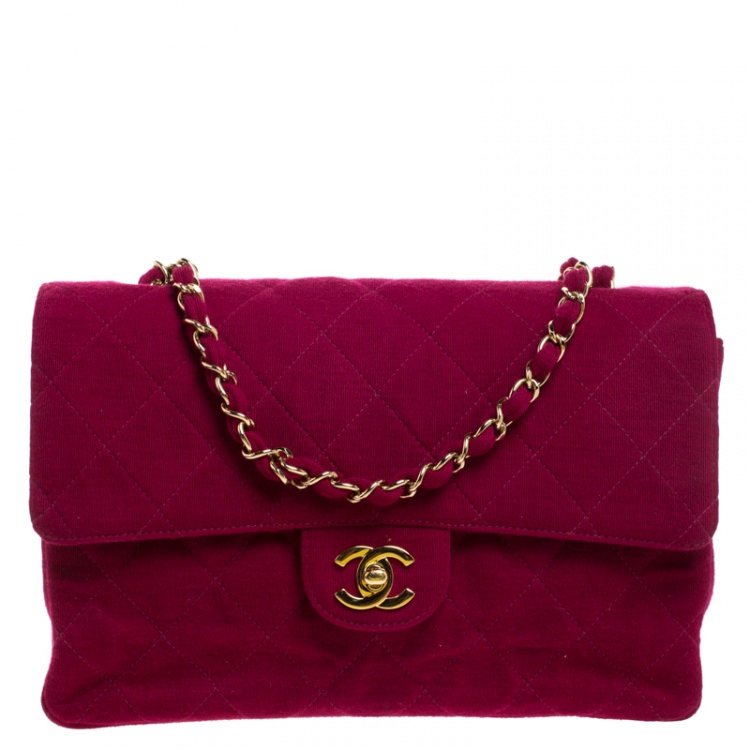 Chanel Magenta Quilted Jersey Medium Classic Single Flap Bag
