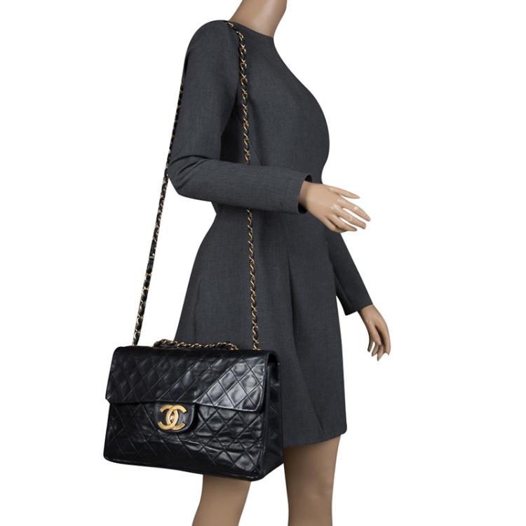 Pre Owned Chanel Black Quilted Leather Maxi Classic Single Flap Bag