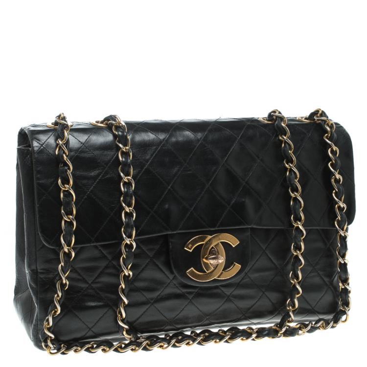 Pre Owned Chanel Black Quilted Leather Maxi Classic Single Flap Bag