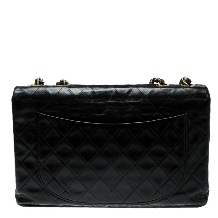 Pre Owned Chanel Black Quilted Leather Maxi Classic Single Flap Bag