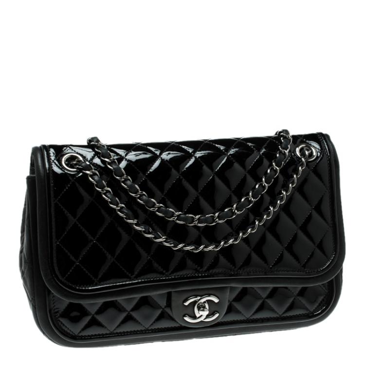 Pre Owned Chanel Black Quilted Patent Leather Classic Flap Bag