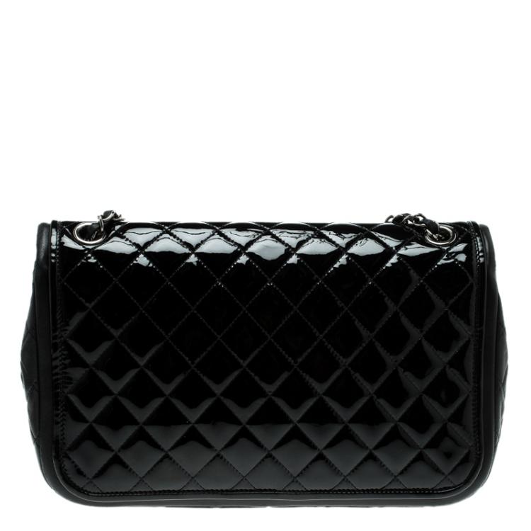 Pre Owned Chanel Black Quilted Patent Leather Classic Flap Bag