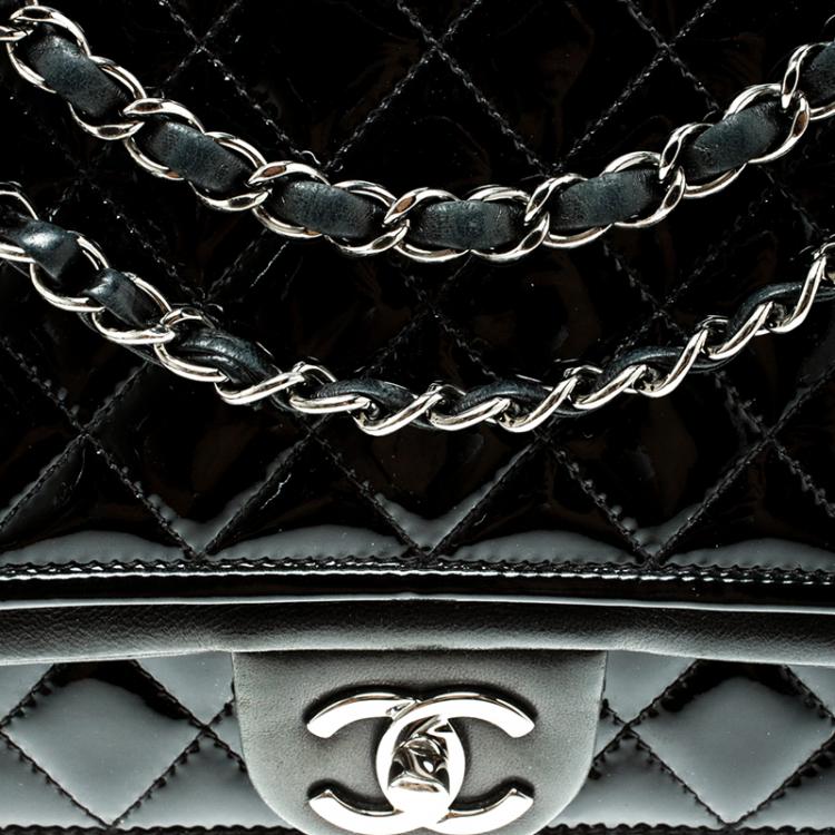 Pre Owned Chanel Black Quilted Patent Leather Classic Flap Bag