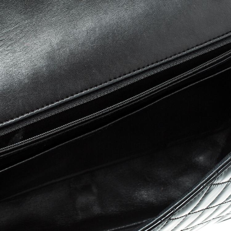 Pre Owned Chanel Black Quilted Patent Leather Classic Flap Bag