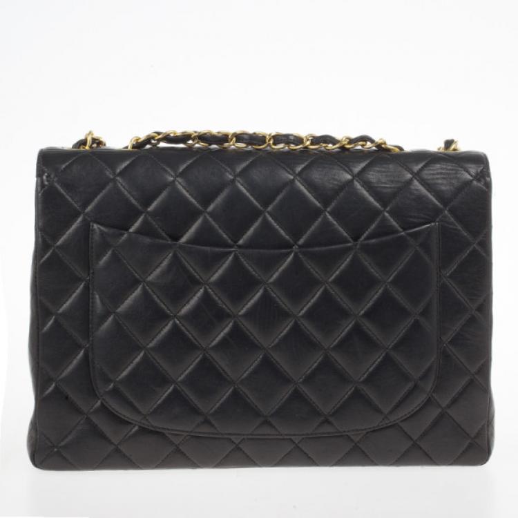 Pre Owned Chanel Black Lambskin Jumbo Classic Single Flap Shoulder Bag