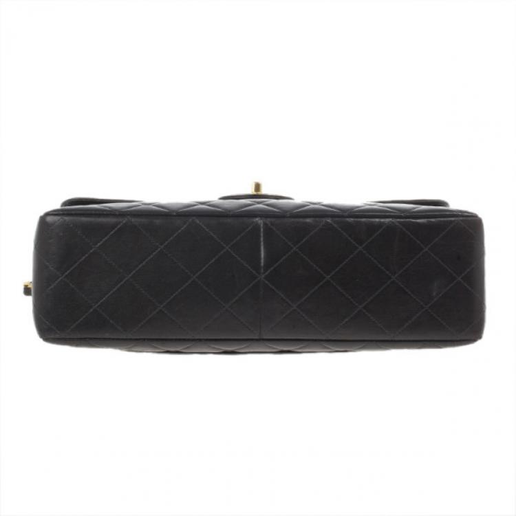 Pre Owned Chanel Black Lambskin Jumbo Classic Single Flap Shoulder Bag
