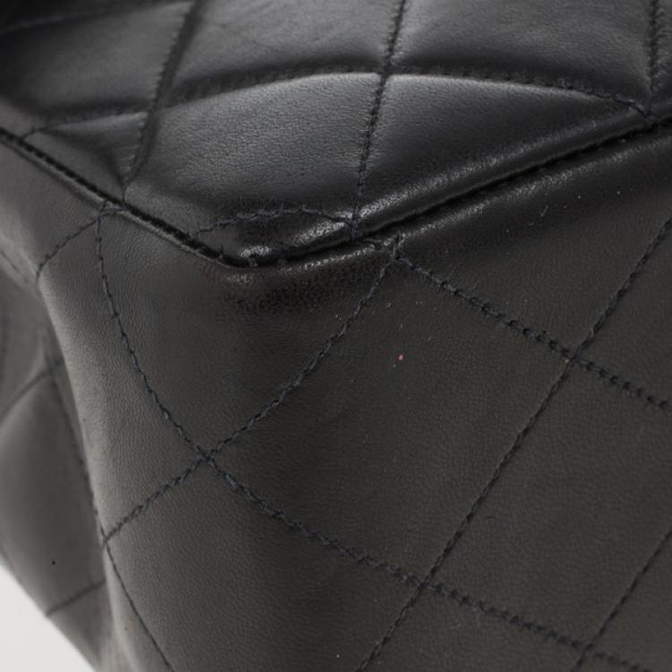 Pre Owned Chanel Black Lambskin Jumbo Classic Single Flap Shoulder Bag