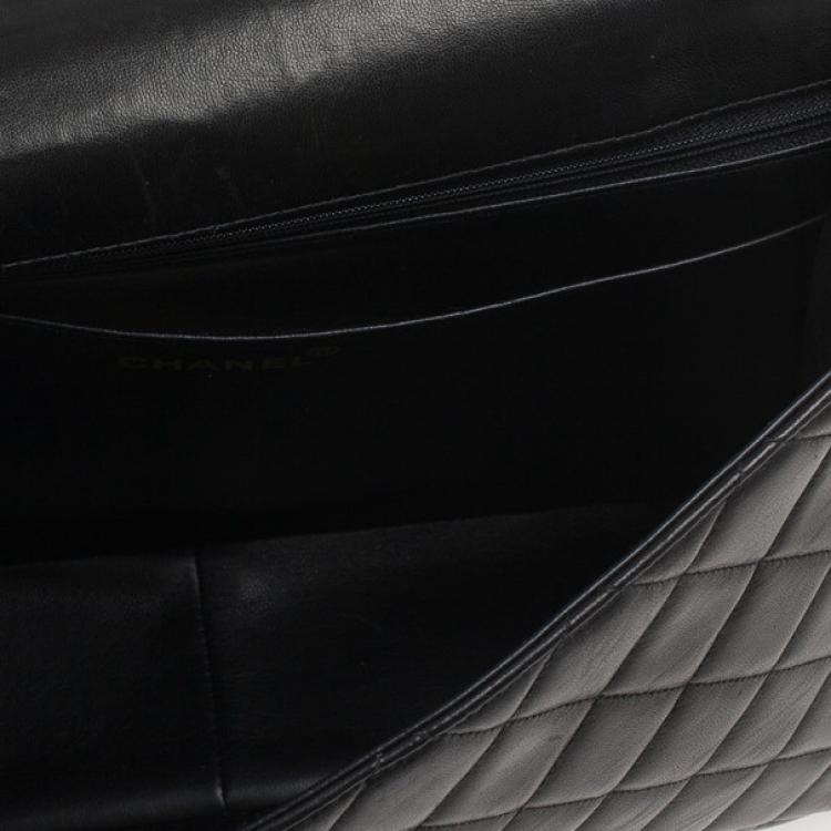 Pre Owned Chanel Black Lambskin Jumbo Classic Single Flap Shoulder Bag