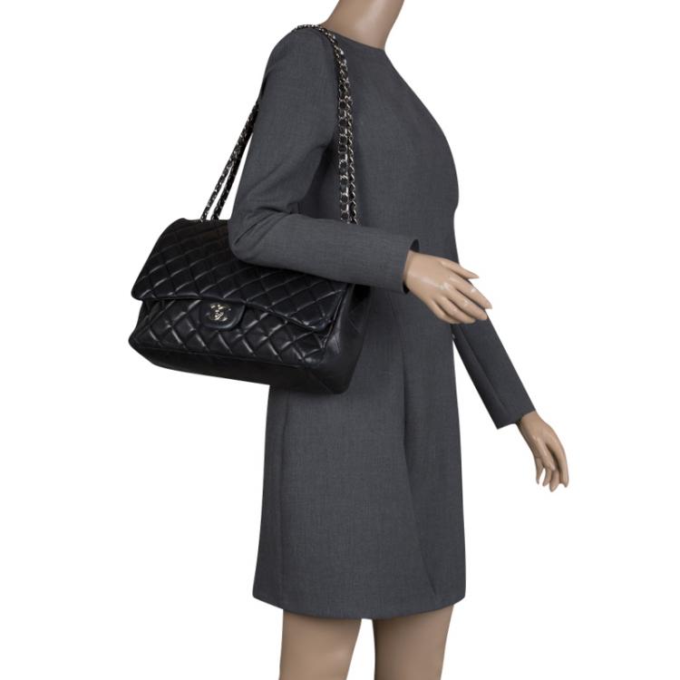 Pre Owned Chanel Black Quilted Leather Maxi Classic Single Flap Bag