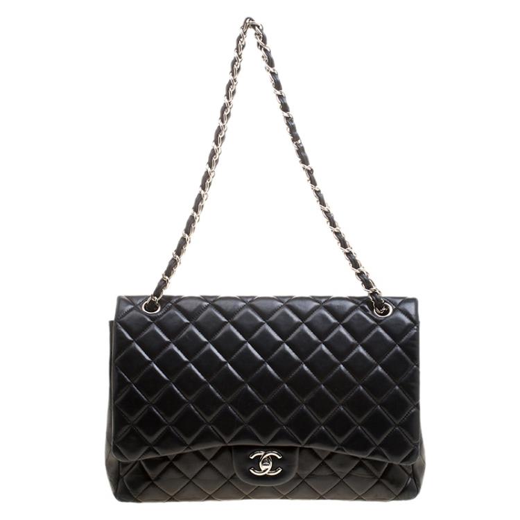 Pre Owned Chanel Black Quilted Leather Maxi Classic Single Flap Bag