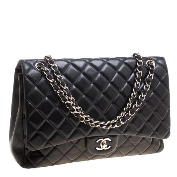 Pre Owned Chanel Black Quilted Leather Maxi Classic Single Flap Bag