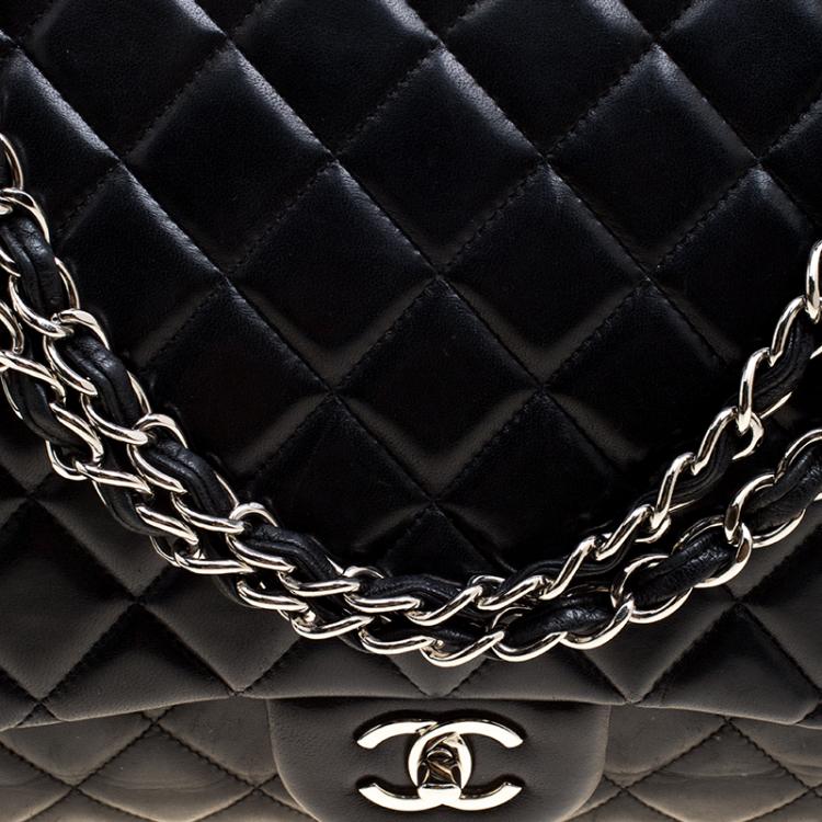 Pre Owned Chanel Black Quilted Leather Maxi Classic Single Flap Bag
