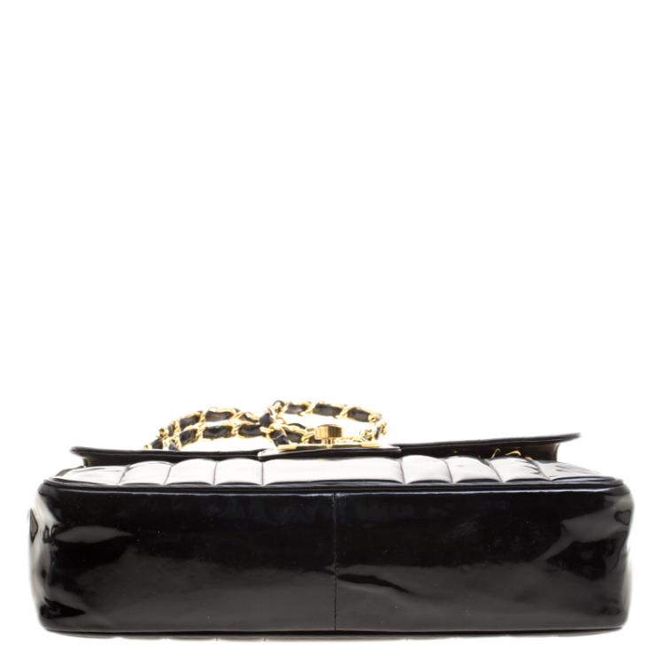 Pre Owned Chanel Black Vertical Quilted Patent Leather XL Jumbo Classic Flap Bag