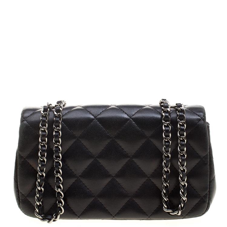 Pre Owned Chanel Black Quilted Leather Extra Mini Classic Single Flap Bag