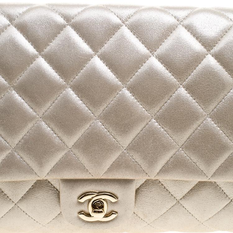 Pre Owned Chanel Light Gold Quilted Leather Classic Single Flap Bag