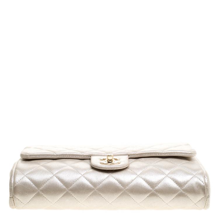 Pre Owned Chanel Light Gold Quilted Leather Classic Single Flap Bag