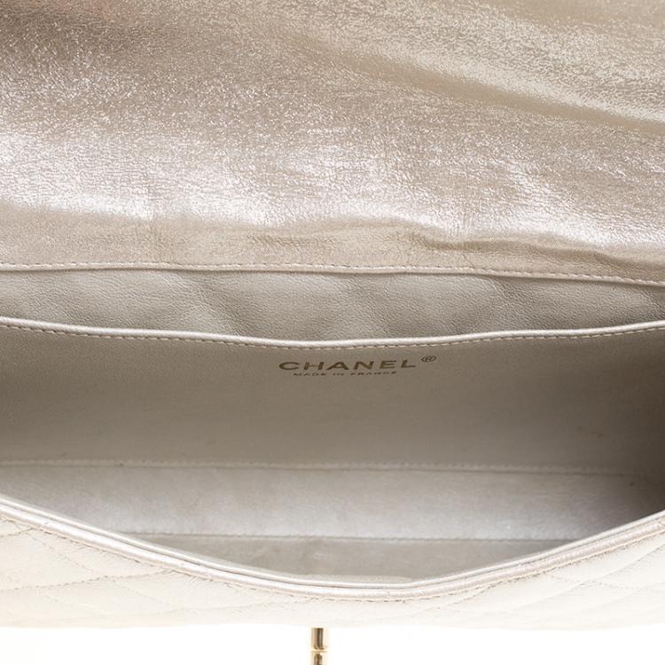 Pre Owned Chanel Light Gold Quilted Leather Classic Single Flap Bag