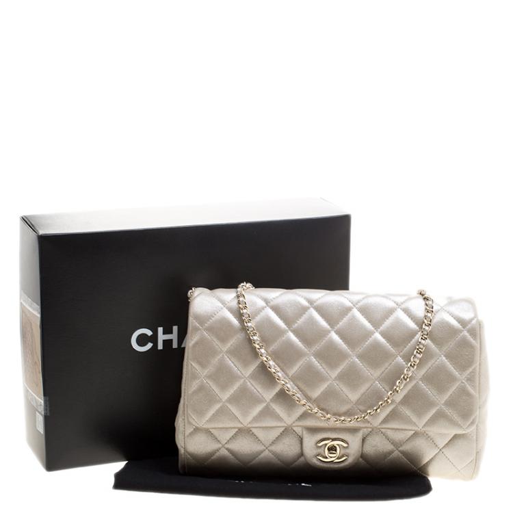 Pre Owned Chanel Light Gold Quilted Leather Classic Single Flap Bag