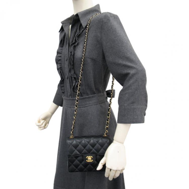 Pre Owned Chanel Black Mini Caviar Single Flap Shoulder Bag