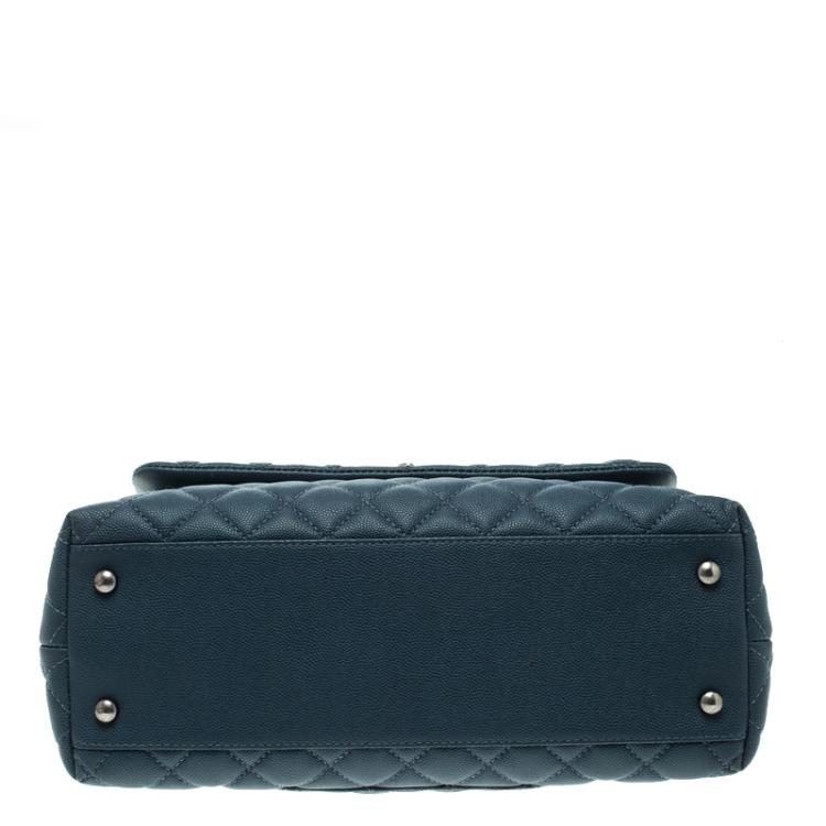 Pre Owned Chanel Blue Quilted Caviar Leather Small Coco Top Handle Bag