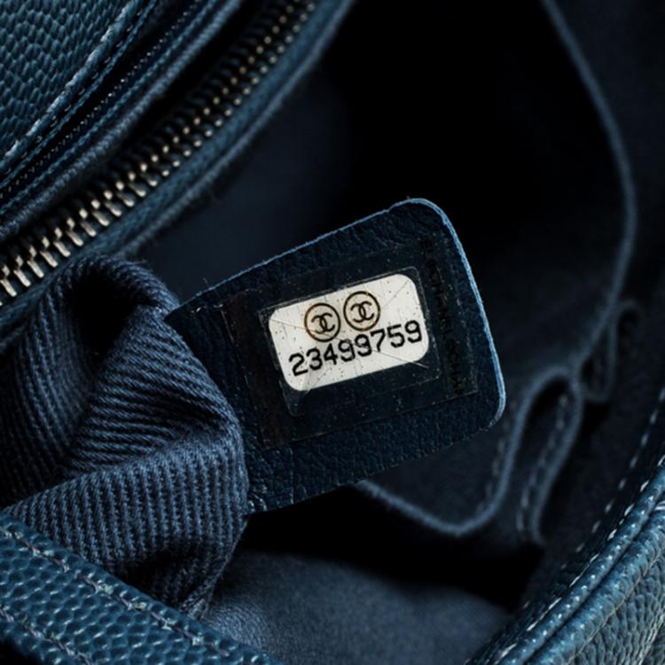 Pre Owned Chanel Blue Quilted Caviar Leather Small Coco Top Handle Bag