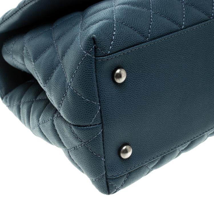 Pre Owned Chanel Blue Quilted Caviar Leather Small Coco Top Handle Bag