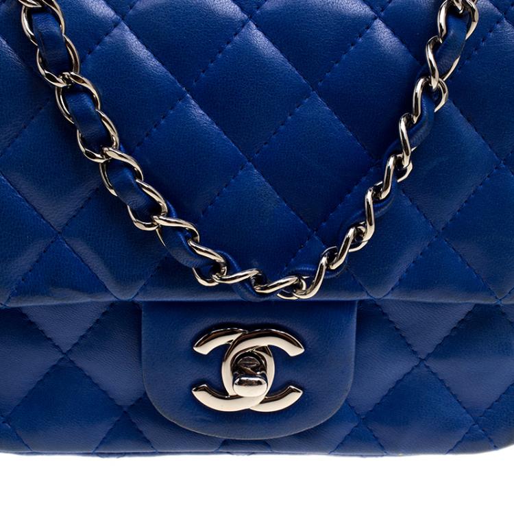 Pre Owned Chanel Blue Quilted Leather Mini Classic Single Flap Bag
