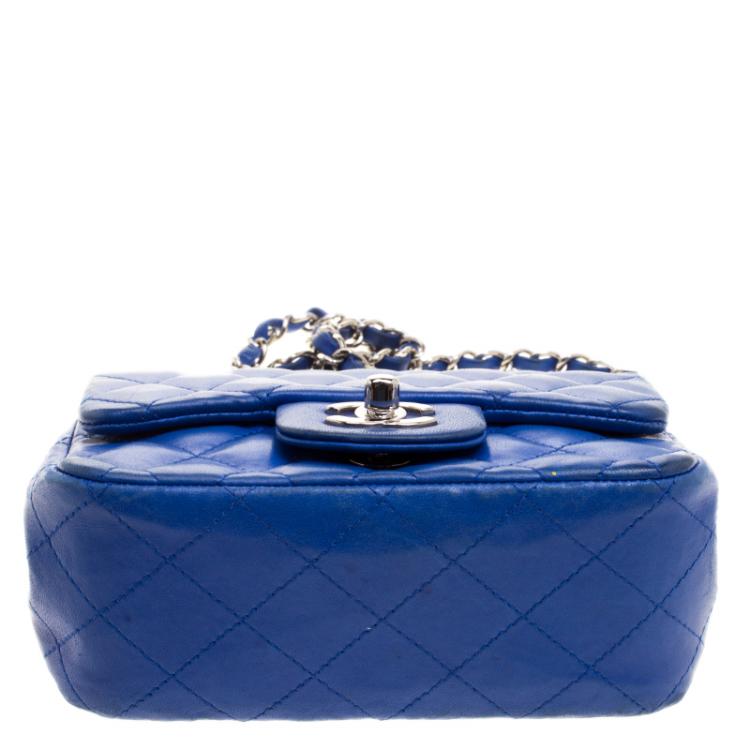 Pre Owned Chanel Blue Quilted Leather Mini Classic Single Flap Bag