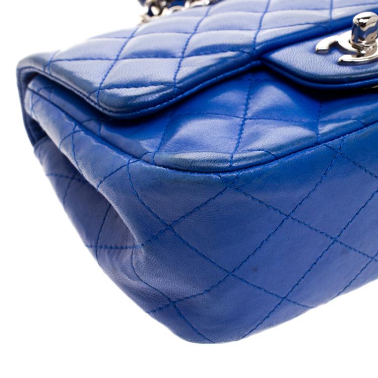 Pre Owned Chanel Blue Quilted Leather Mini Classic Single Flap Bag