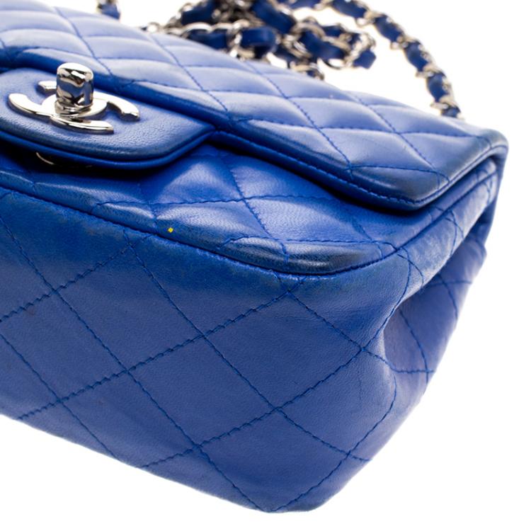 Pre Owned Chanel Blue Quilted Leather Mini Classic Single Flap Bag