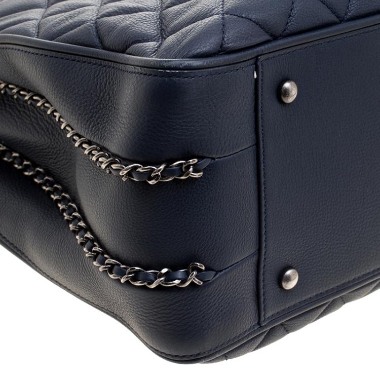 Pre Owned Chanel Navy Blue Quilted Leather Shopper Tote