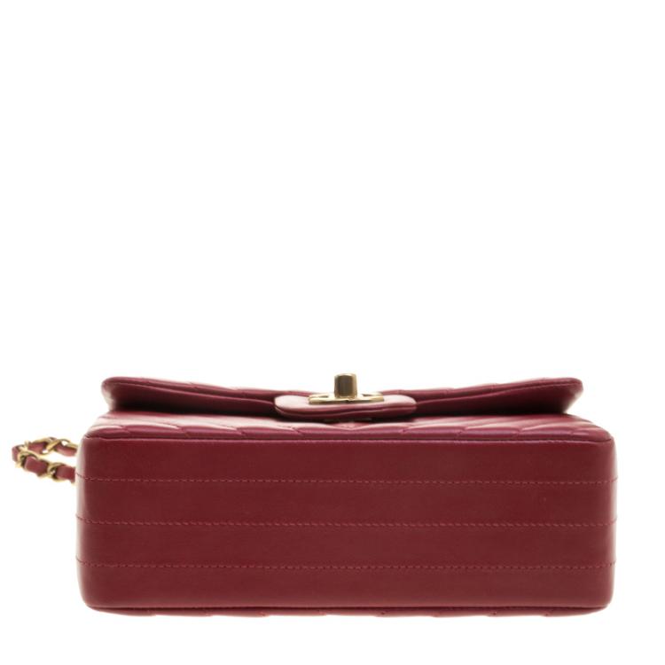 Pre Owned Chanel Dark Red Chevron Leather New Mini Classic Flap Bag