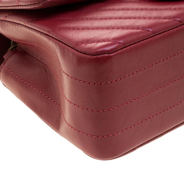Pre Owned Chanel Dark Red Chevron Leather New Mini Classic Flap Bag