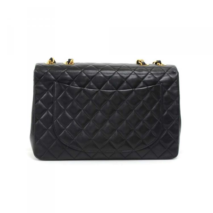Pre Owned Chanel Black Quilted Leather Maxi Jumbo XL Vintage Classic Flap Bag