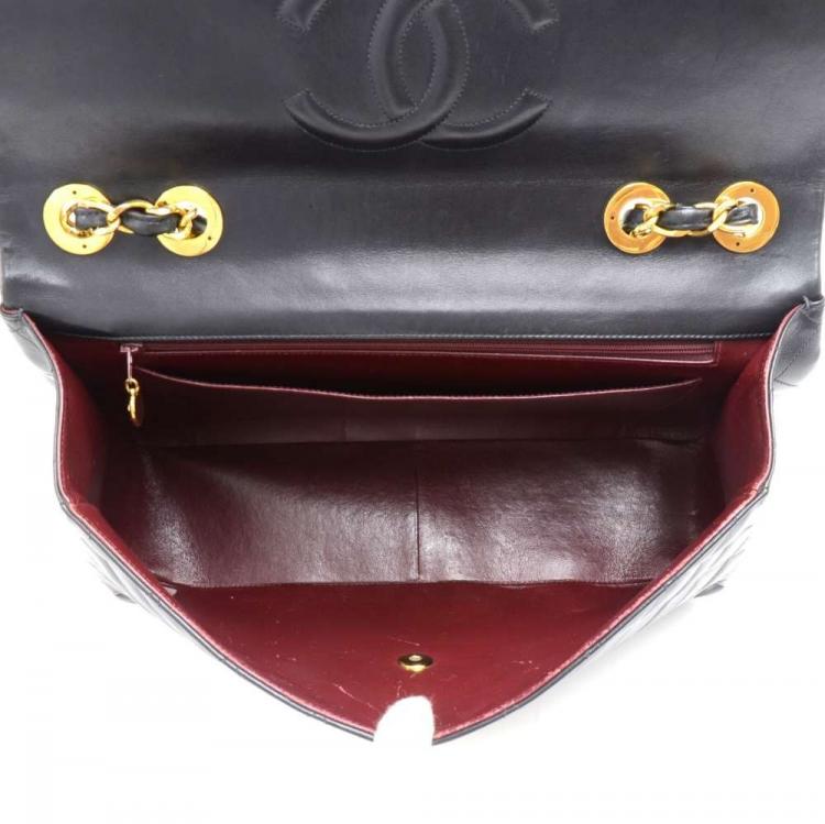 Pre Owned Chanel Black Quilted Leather Maxi Jumbo XL Vintage Classic Flap Bag