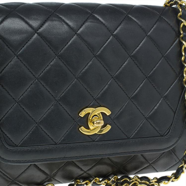 Pre Owned Chanel Black Lambskin Leather Single Flap Shoulder Bag