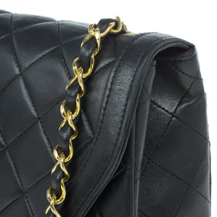 Pre Owned Chanel Black Lambskin Leather Single Flap Shoulder Bag