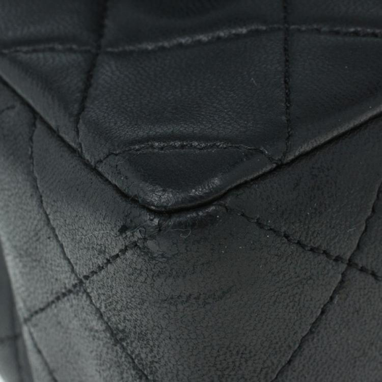 Pre Owned Chanel Black Lambskin Leather Single Flap Shoulder Bag