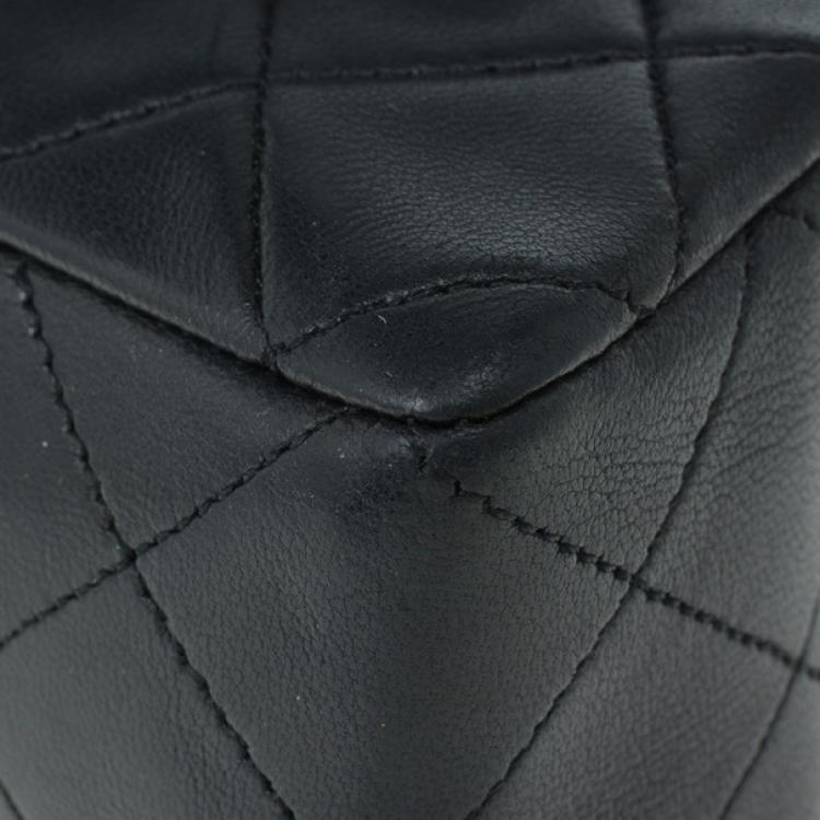 Pre Owned Chanel Black Lambskin Leather Single Flap Shoulder Bag