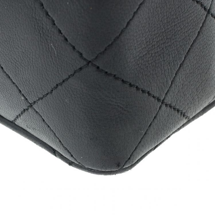 Pre Owned Chanel Black Lambskin Leather Single Flap Shoulder Bag