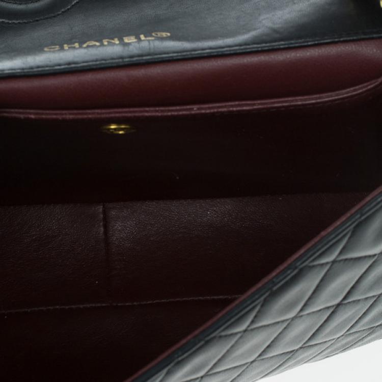 Pre Owned Chanel Black Lambskin Leather Single Flap Shoulder Bag