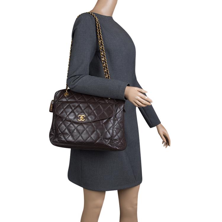 Chanel Brown Quilted Leather Vintage Front Pocket Shoulder Bag Chanel