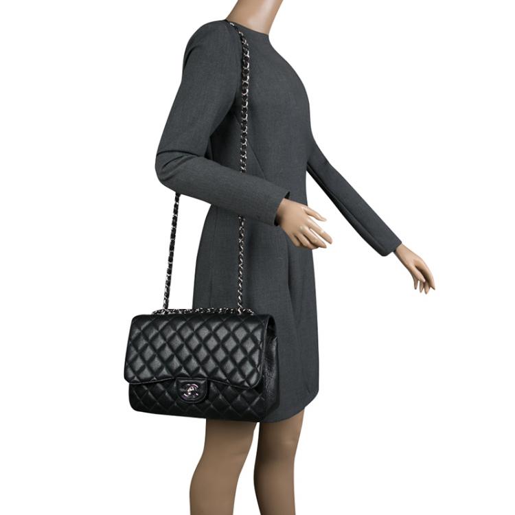 Pre Owned Chanel Black Quilted Leather Jumbo Classic Single Flap Bag