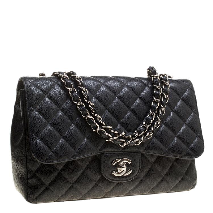 Pre Owned Chanel Black Quilted Leather Jumbo Classic Single Flap Bag