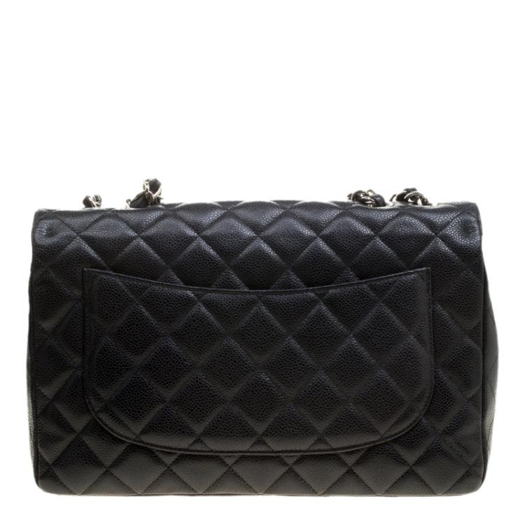 Pre Owned Chanel Black Quilted Leather Jumbo Classic Single Flap Bag