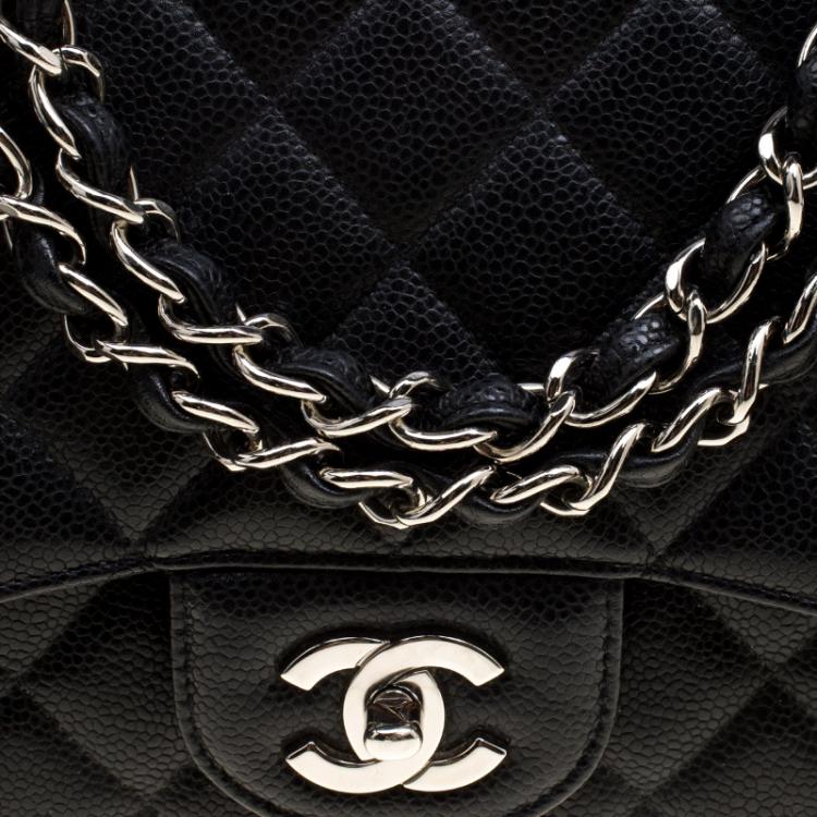 Pre Owned Chanel Black Quilted Leather Jumbo Classic Single Flap Bag