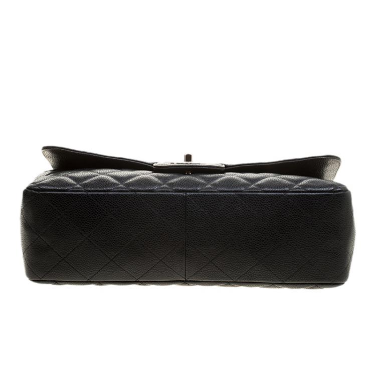 Pre Owned Chanel Black Quilted Leather Jumbo Classic Single Flap Bag