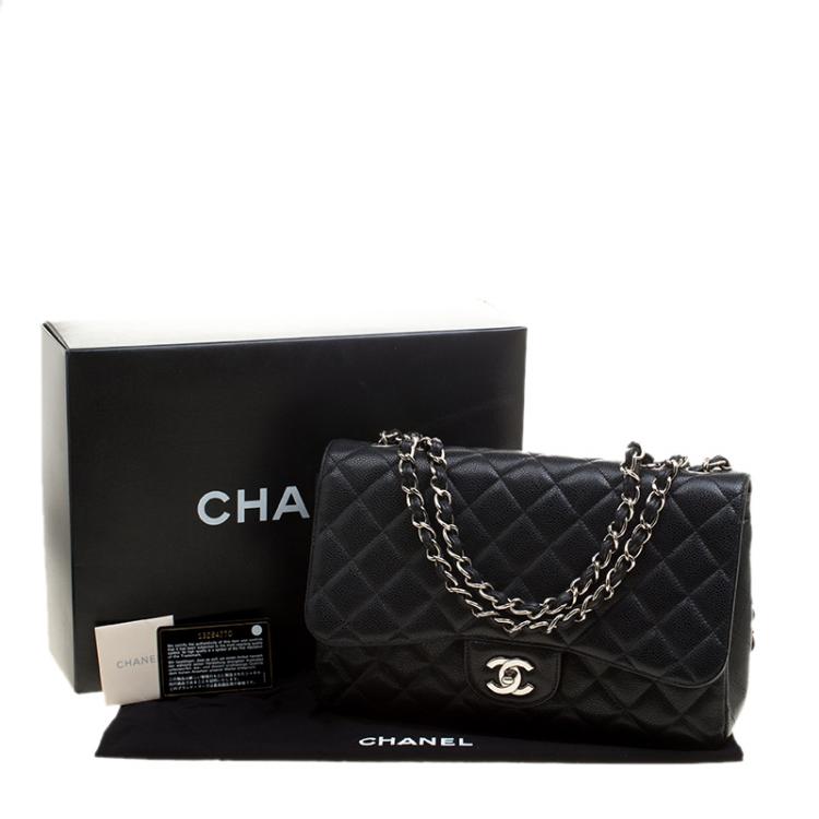 Pre Owned Chanel Black Quilted Leather Jumbo Classic Single Flap Bag