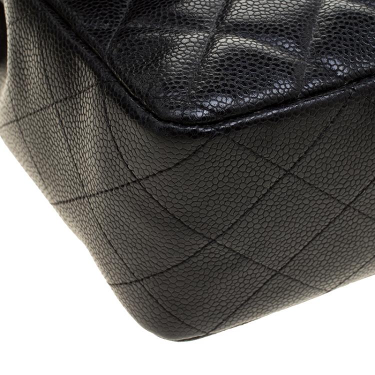 Pre Owned Chanel Black Quilted Leather Jumbo Classic Single Flap Bag